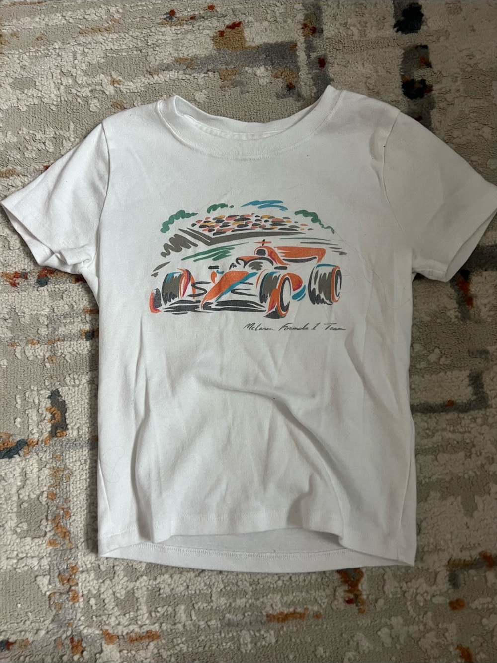 Hollister White Crop Tee with Racing Car Graphic